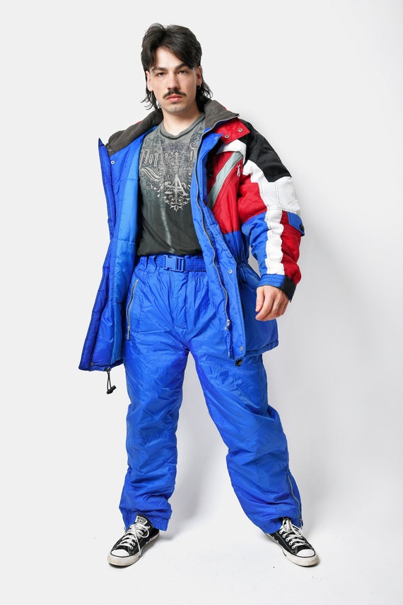 Retro winter ski suit set mens blue multi colour |