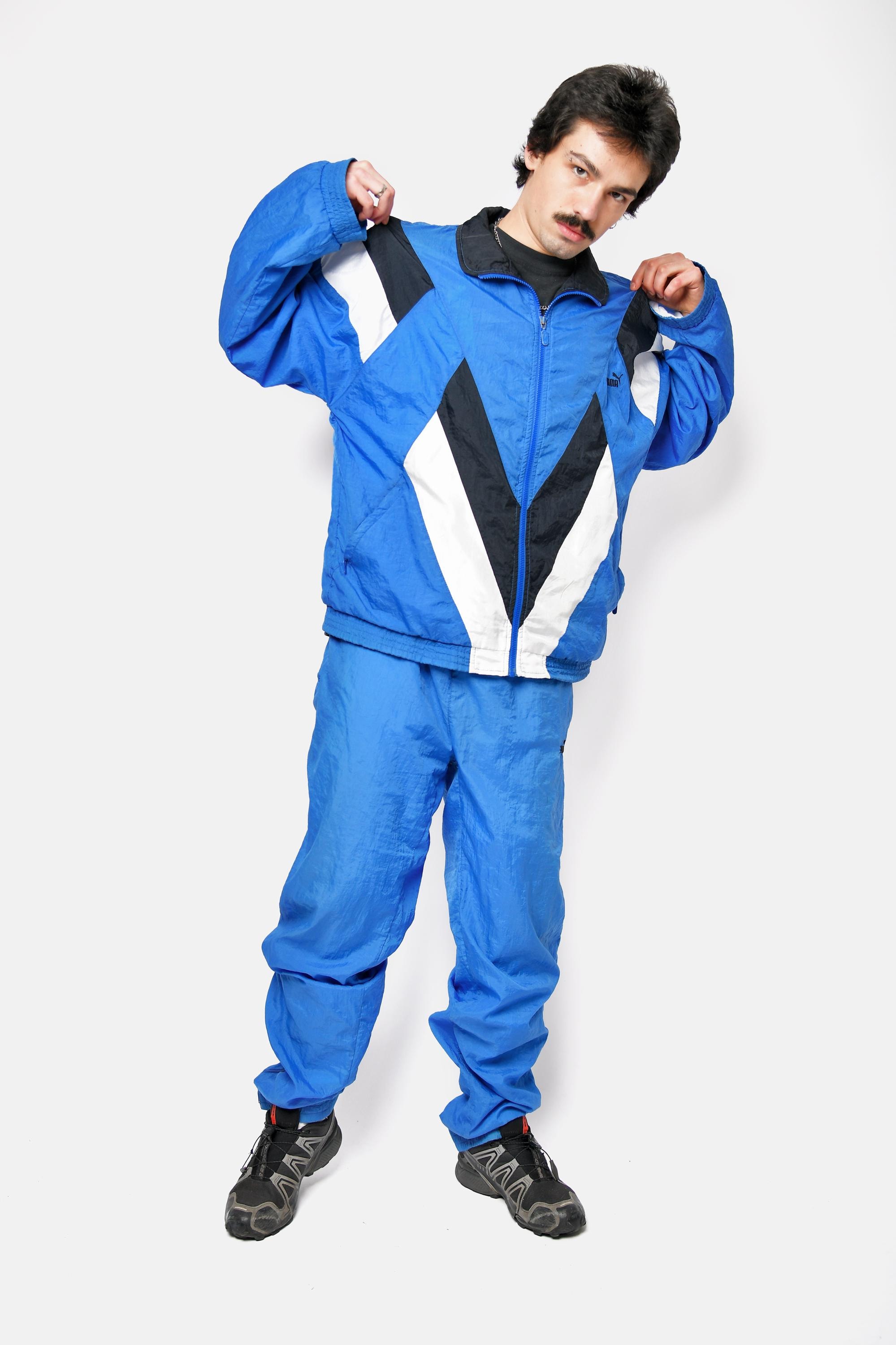 PUMA Vintage Tracksuit Mens Blue White Black Colour Block | Old 