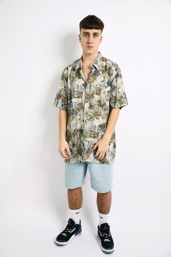 Hawaiian 90s pattern shirt men Vintage printed palm beach | Etsy