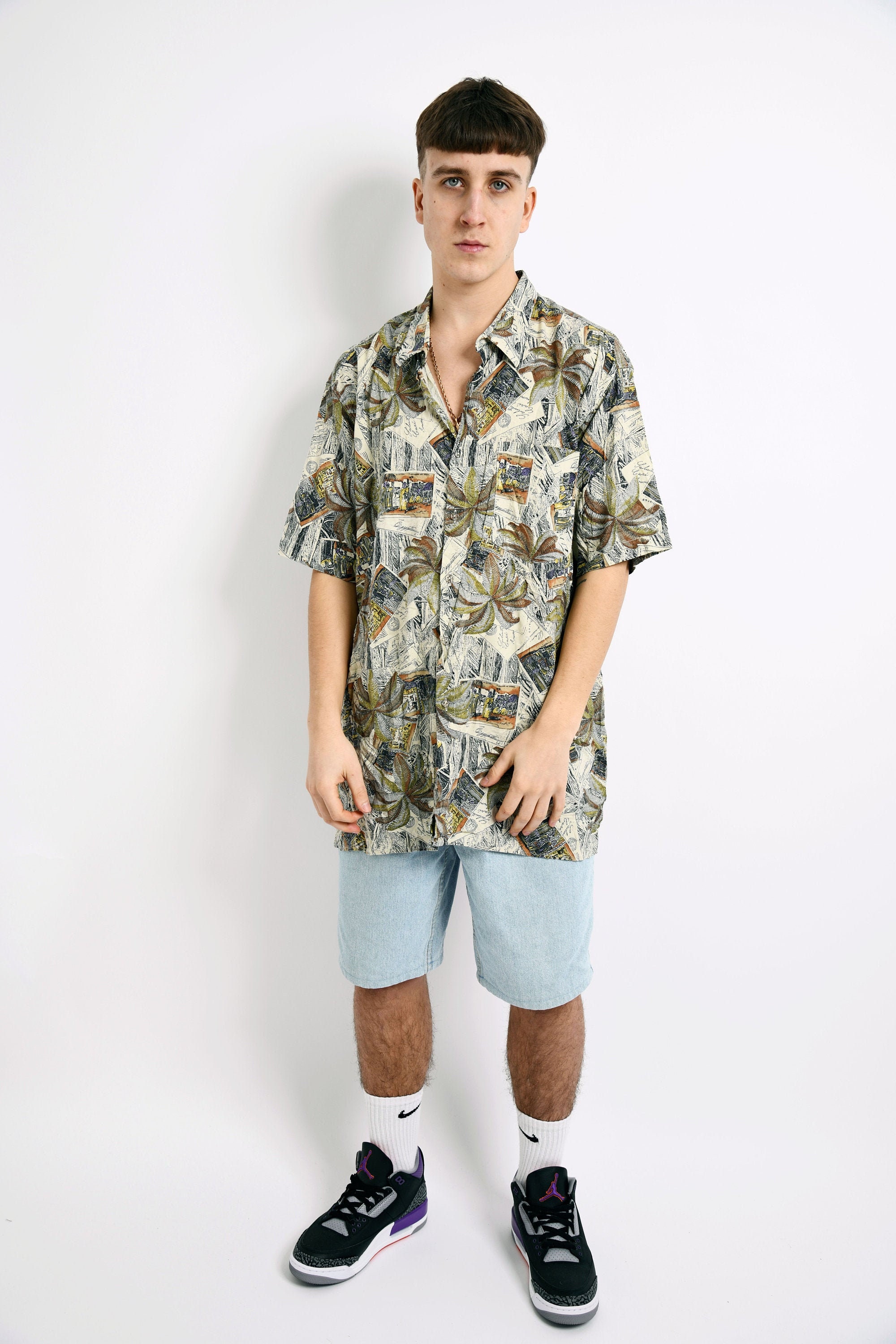 Hawaiian 90s pattern shirt men Vintage printed palm beach | Etsy