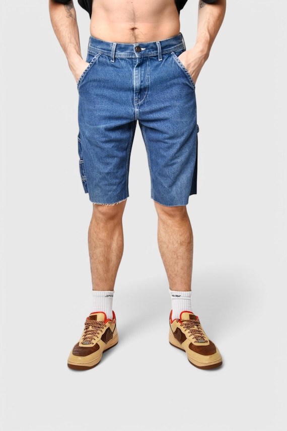 90s LEE Skater Long Length Denim Jorts | Vintage Dark Wash Blue