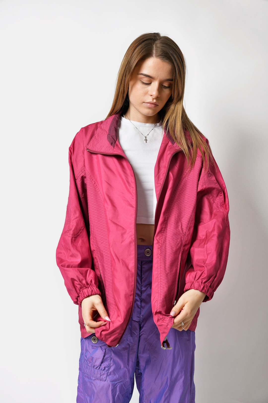 ジャケット・アウター 90s FRANCE-MADE Pink RAM Leather JKT Vintage 1990s Early 2000s Pink Leather Jacket Zip Front