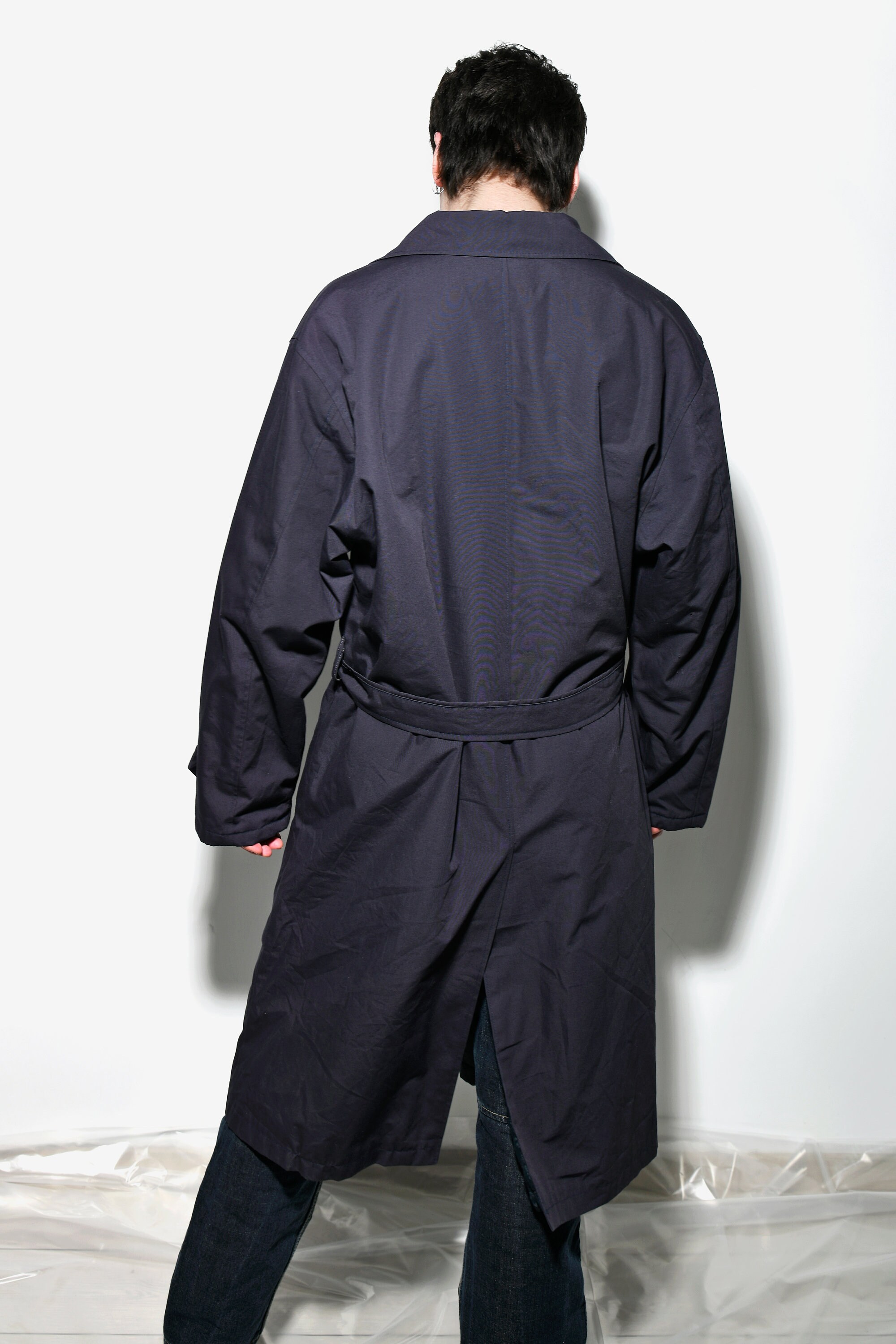 90s Vintage Detective Trench Coat Men's Navy Blue | Spring Classic