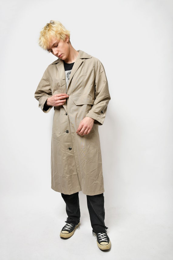 90s retro mac coat men's beige brown | Classic vi… - image 2