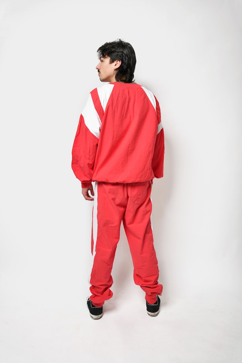 Vintage sweatsuit set red with Canadian Airline Air Canada logo print 80s 90s sport loungewear Old School retro tracksuit men Large L image 5