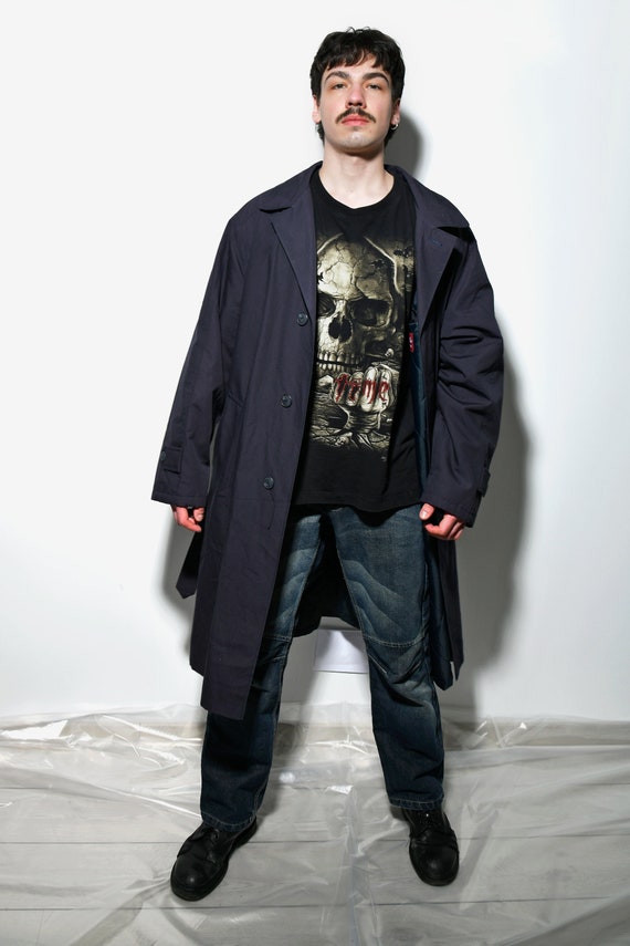 90s Vintage Detective Trench Coat Men's Navy Blue | Spring 90s Vintage Detective Trench Coat Men's Navy Blue | Spring