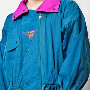 Vintage long lightweight windbreaker coat by Jeantex in blue pink colour 90s 80s retro hooded wind coat Festival rave jacket unisex M/L image 4