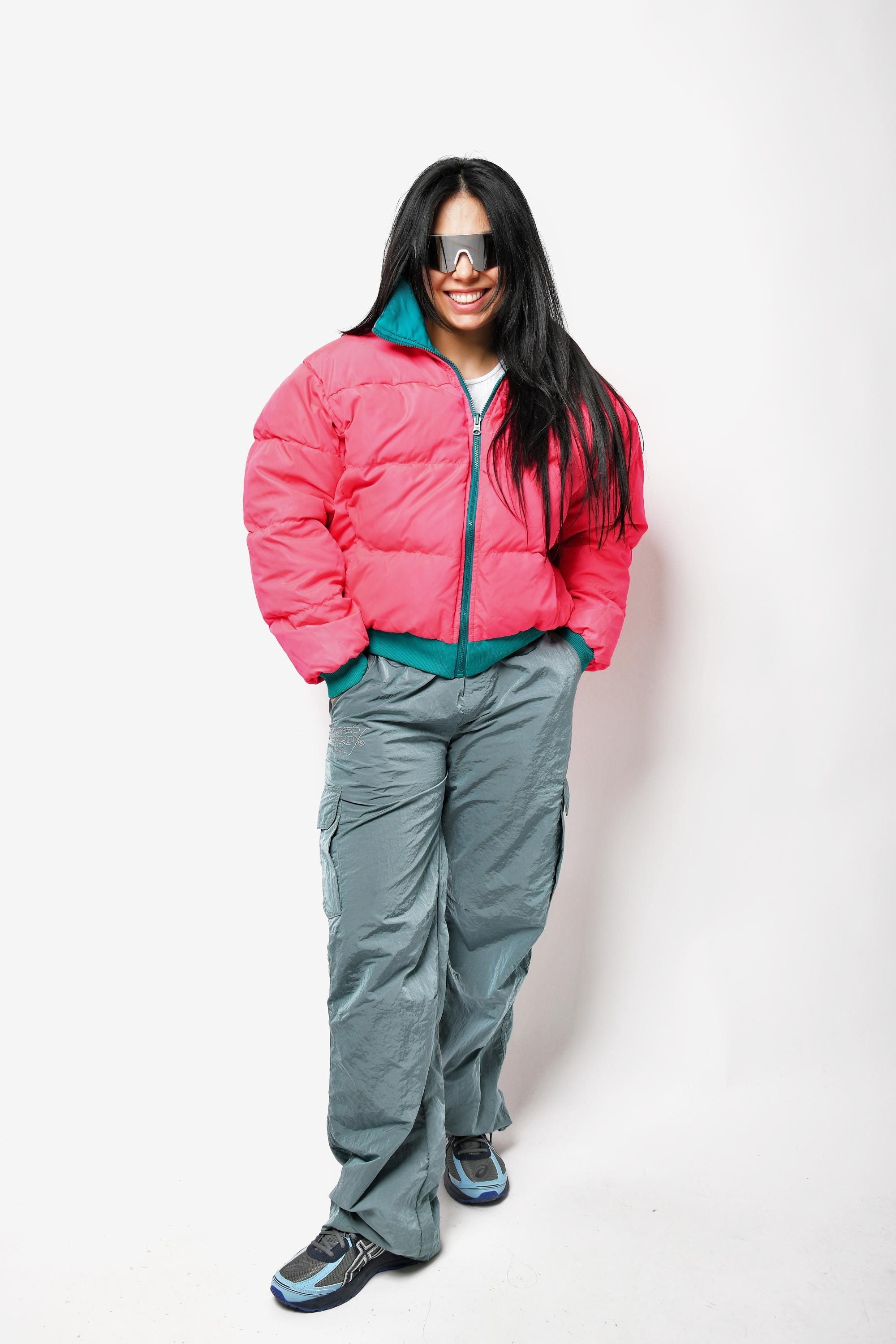 Columbia Vintage Puffer Jacket Double-sided Pink Teal Green Blue 