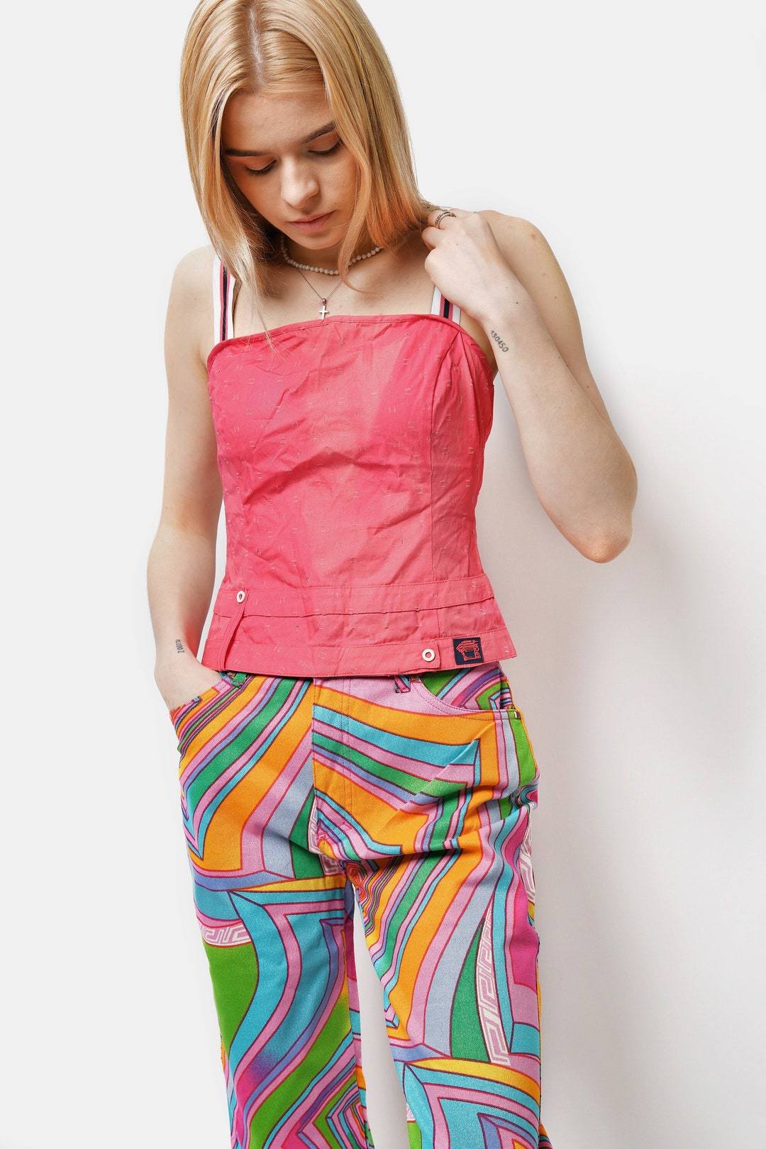 Versace Sport Y2K Tank Top With Straps in Pink Colour