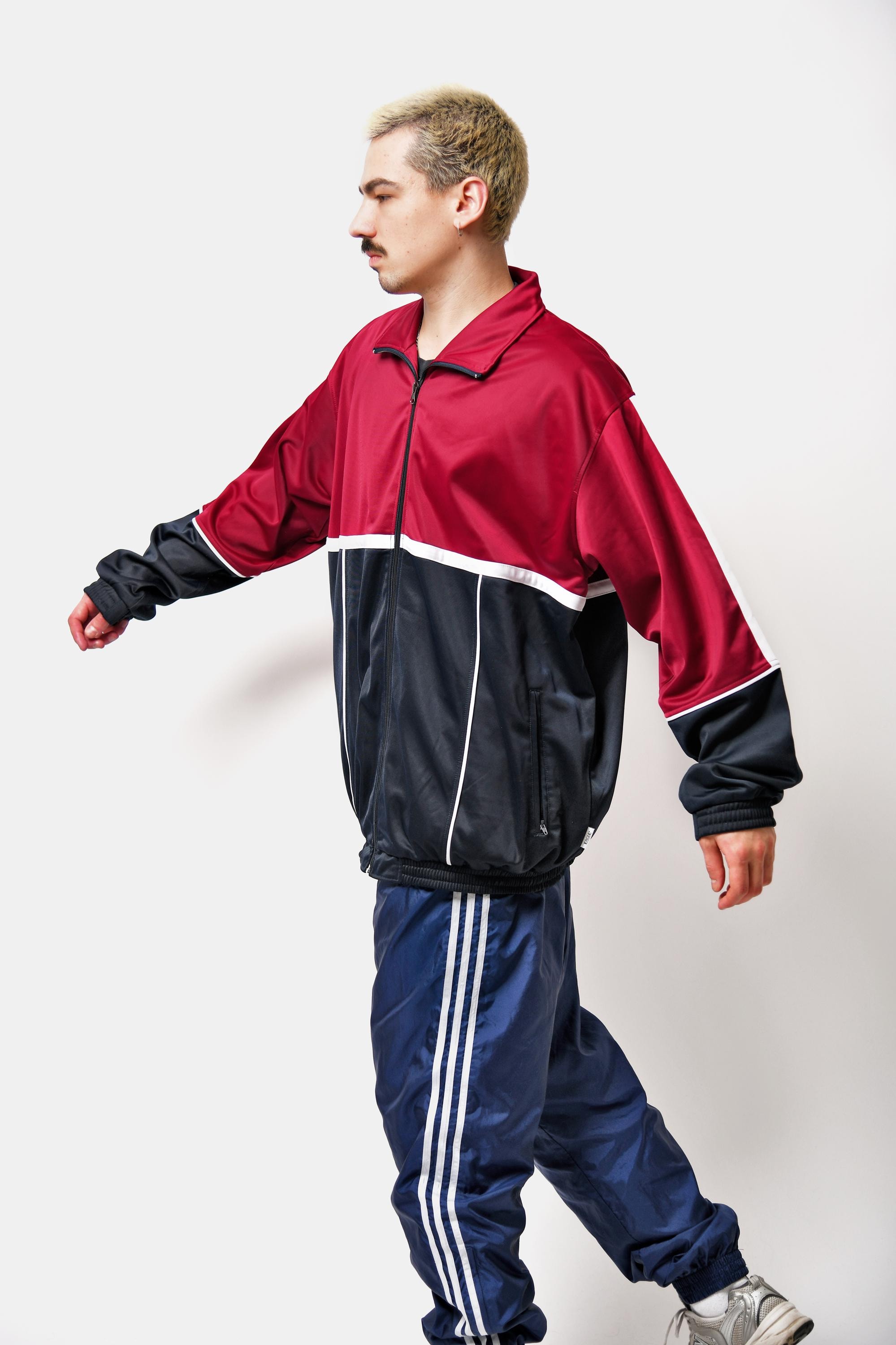 ジャケット・アウター 2LINE OVERSIZE TRACK JACKET V.2 - RED Y2K Sports Jacket Red Black Colour | Men's Vintage Tracksuit Top