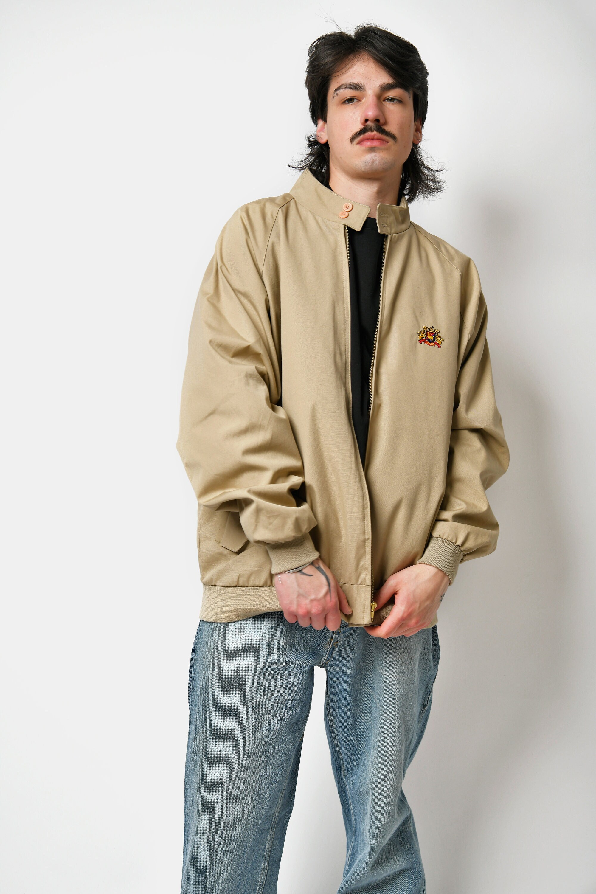 Vintage Classic Bomber Jacket for Men Beige | Retro 70s Light 
