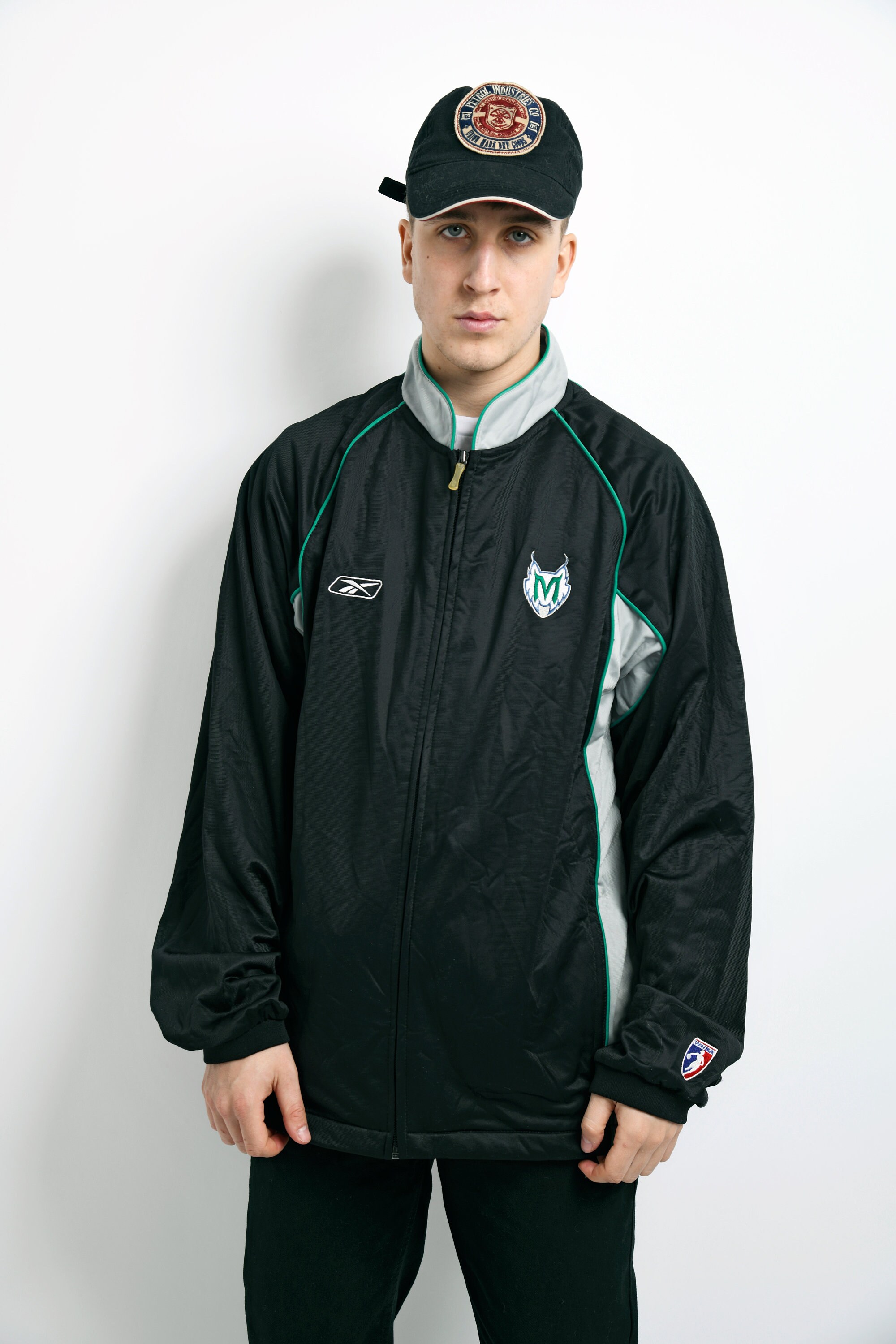 90s REEBOK Sport Jacket Mens Black Grey Green | Old School