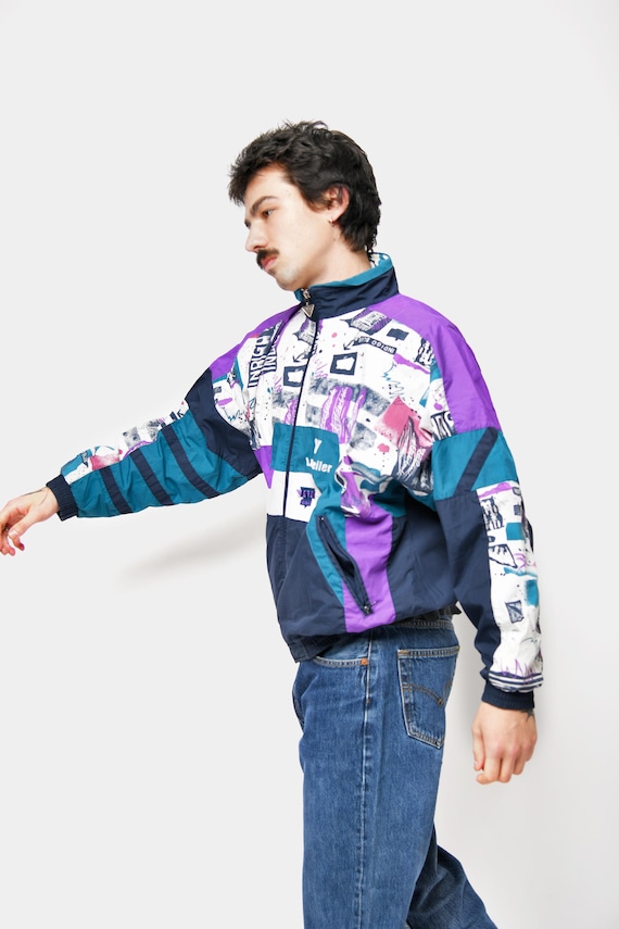 90s abstract patterned shell jacket multi coloure… - image 3