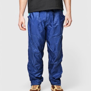 Vintage 90s joggers navy blue purple mens | Sport trousers festival shell nylon pants | Old School 80s style track wind trouser | Large L