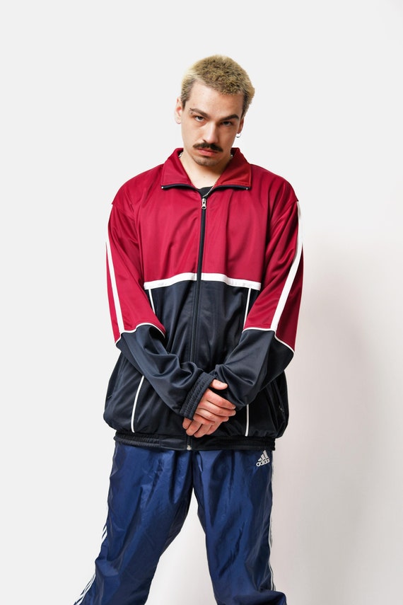 トップス Y2K 00s old  velor track jacket Y2K Sports Jacket Red Black Colour | Men's Vintage Tracksuit Top