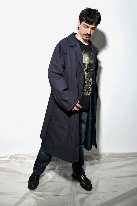 90s Vintage Detective Trench Coat Men's Navy Blue | Spring 90s Vintage Detective Trench Coat Men's Navy Blue | Spring