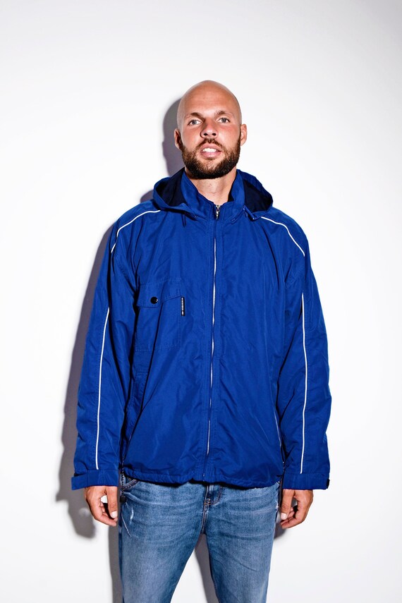 mens blue hooded coat