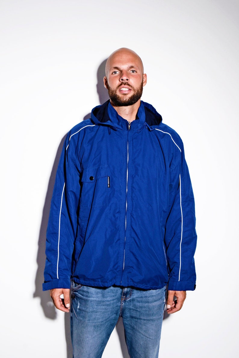 UMBRO lightweight windbreaker men blue hooded 90s active outerwear Fall autumn oversized shell sport jacket parka windbreaker coat XL