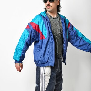 80s retro jacket blue multi colour block Vintage track shell suit top Detachable sleeves nylon sport athletic 90s windbreaker Medium M image 5