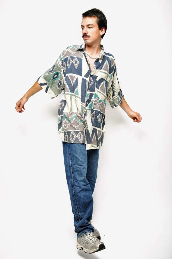 90s abstract patterned shirt men multi coloured |… - image 3