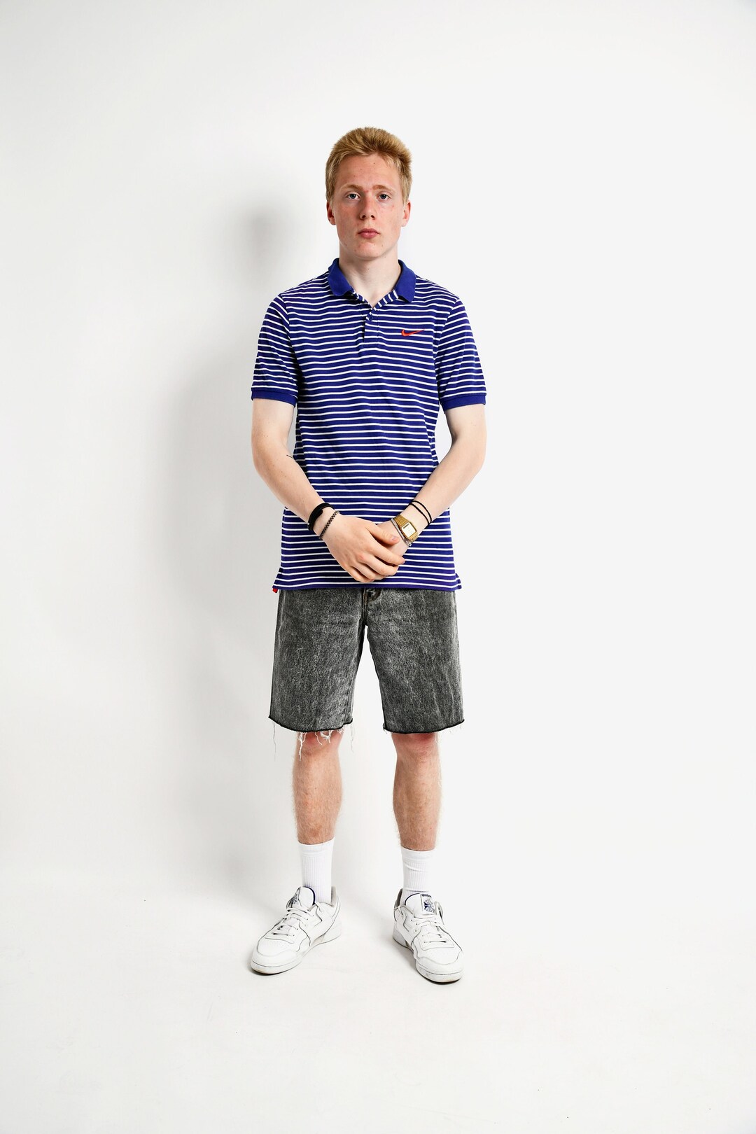 NIKE Vintage Polo Shirt Blue Colour Striped Men's | Summer