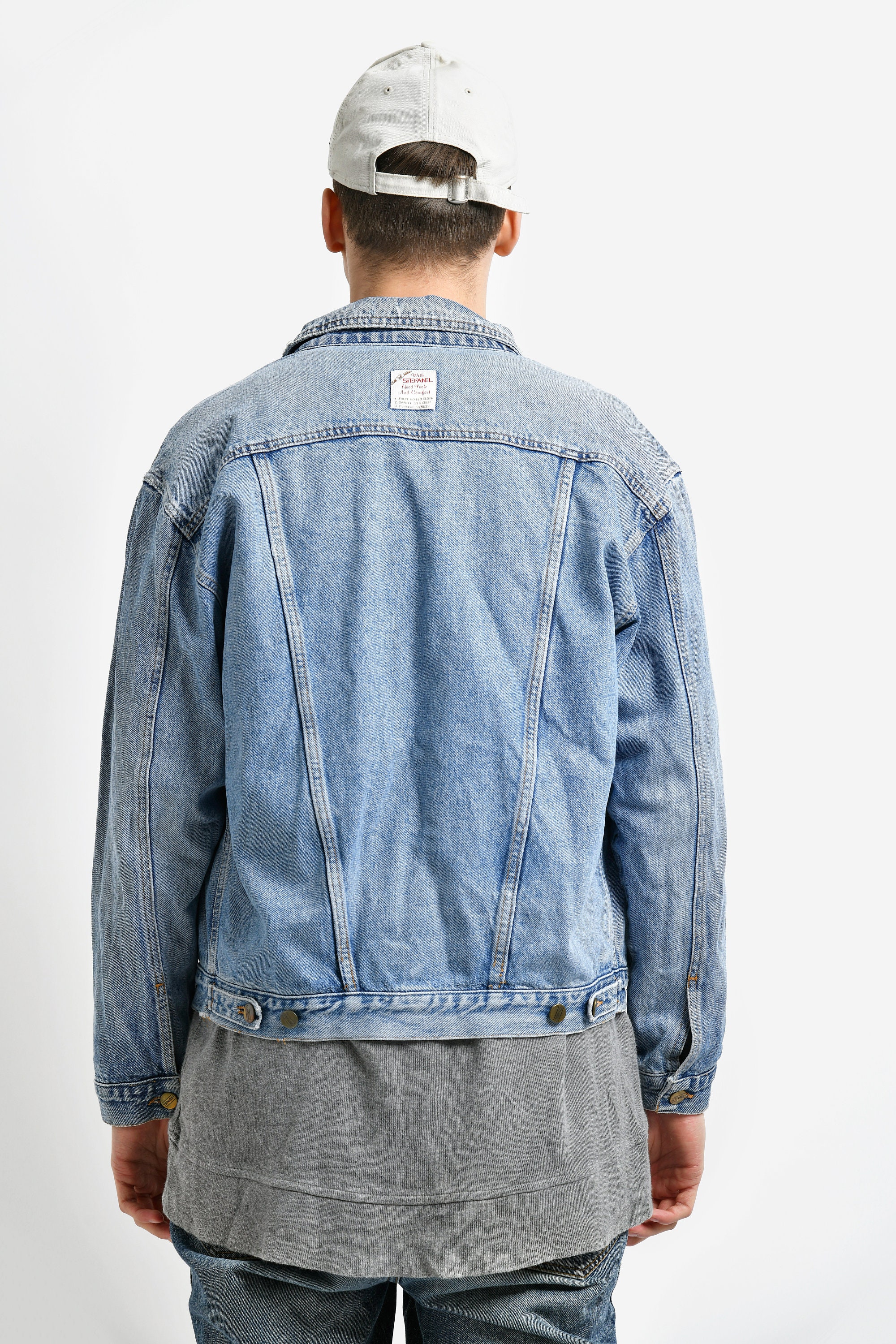 ジャケット・アウター OLD BLUE BLUE denim coverall fade grunge Vintage 1980s Denim Jacket Adult Medium Blue Patches Cut Off