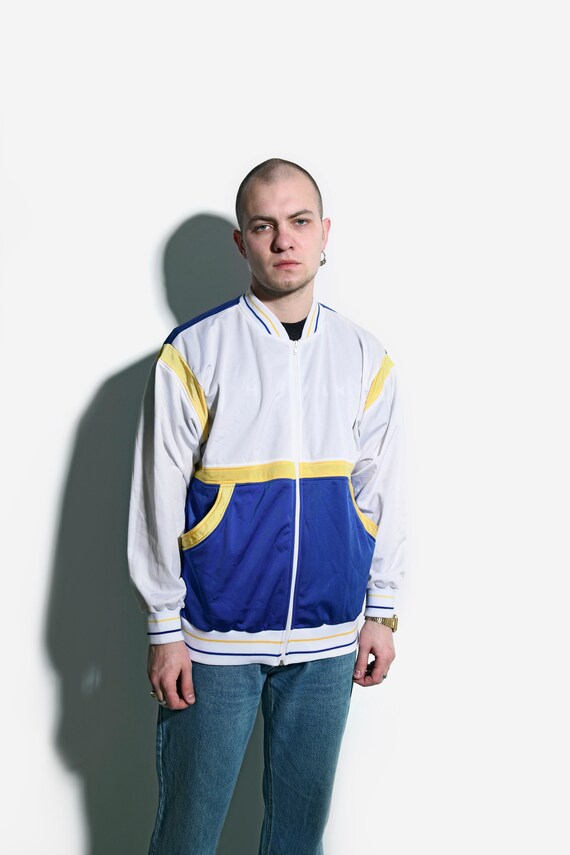 Old School Bomber Jacket Multi Colour Mens | Sports Track Jacket Unisex | Full Zip 90s Vintage Tracksuit Top Jacket | Size - Large L