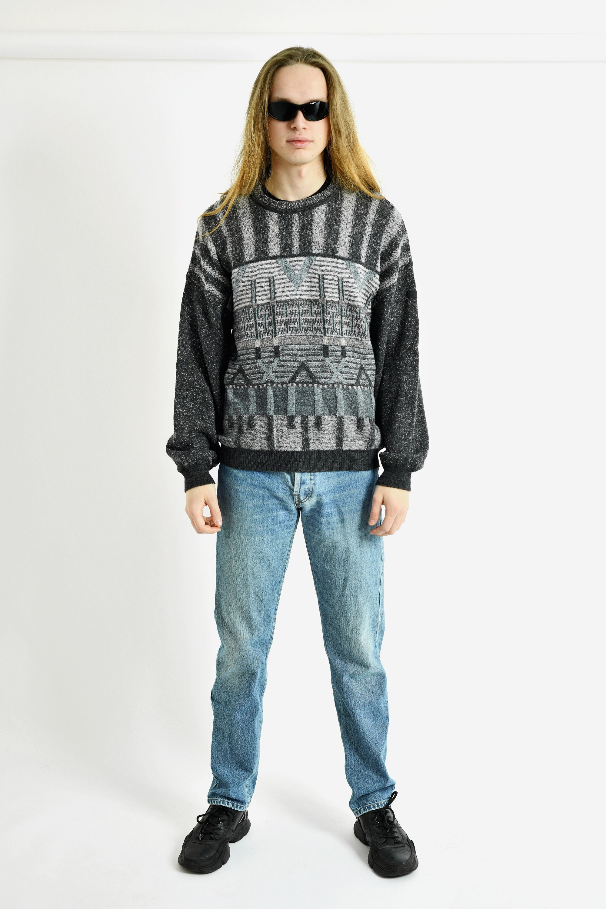 Vintage Sweater Mens Grey 80s Retro 