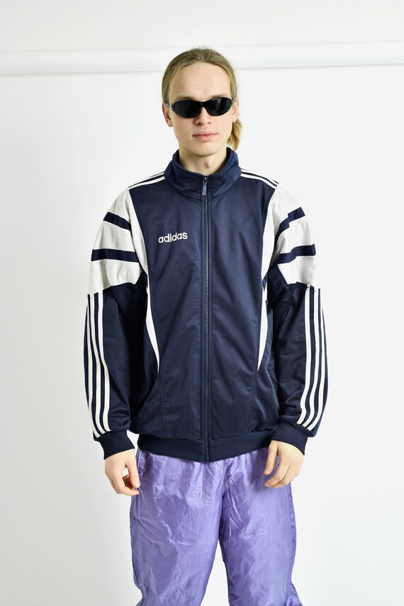 Vintage 90s Adidas Sport Jacket Navy Blue Colour Mens 80s Etsy