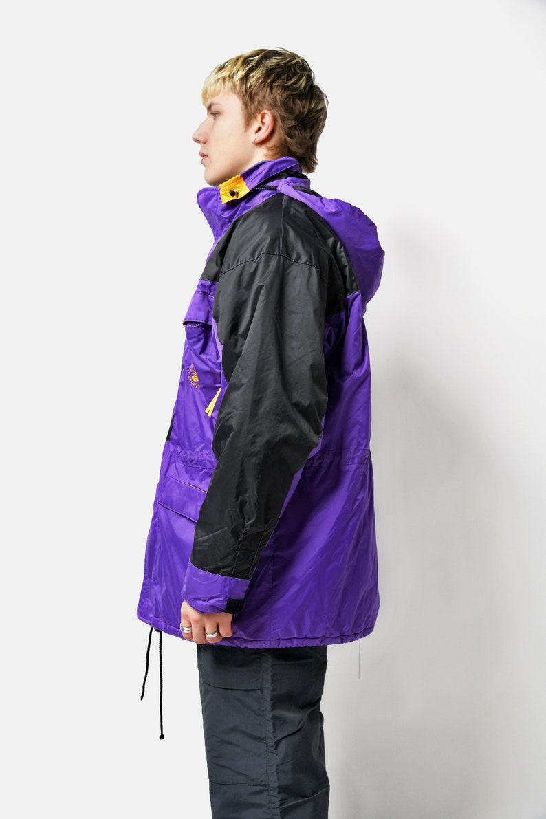 90s vintage parka jacket in purple Warm fall winter ski jacket men Retro 80s skiing sport hooded snow shell coat Large L size image 5
