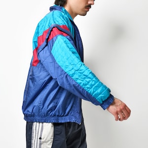 80s retro jacket blue multi colour block Vintage track shell suit top Detachable sleeves nylon sport athletic 90s windbreaker Medium M image 6