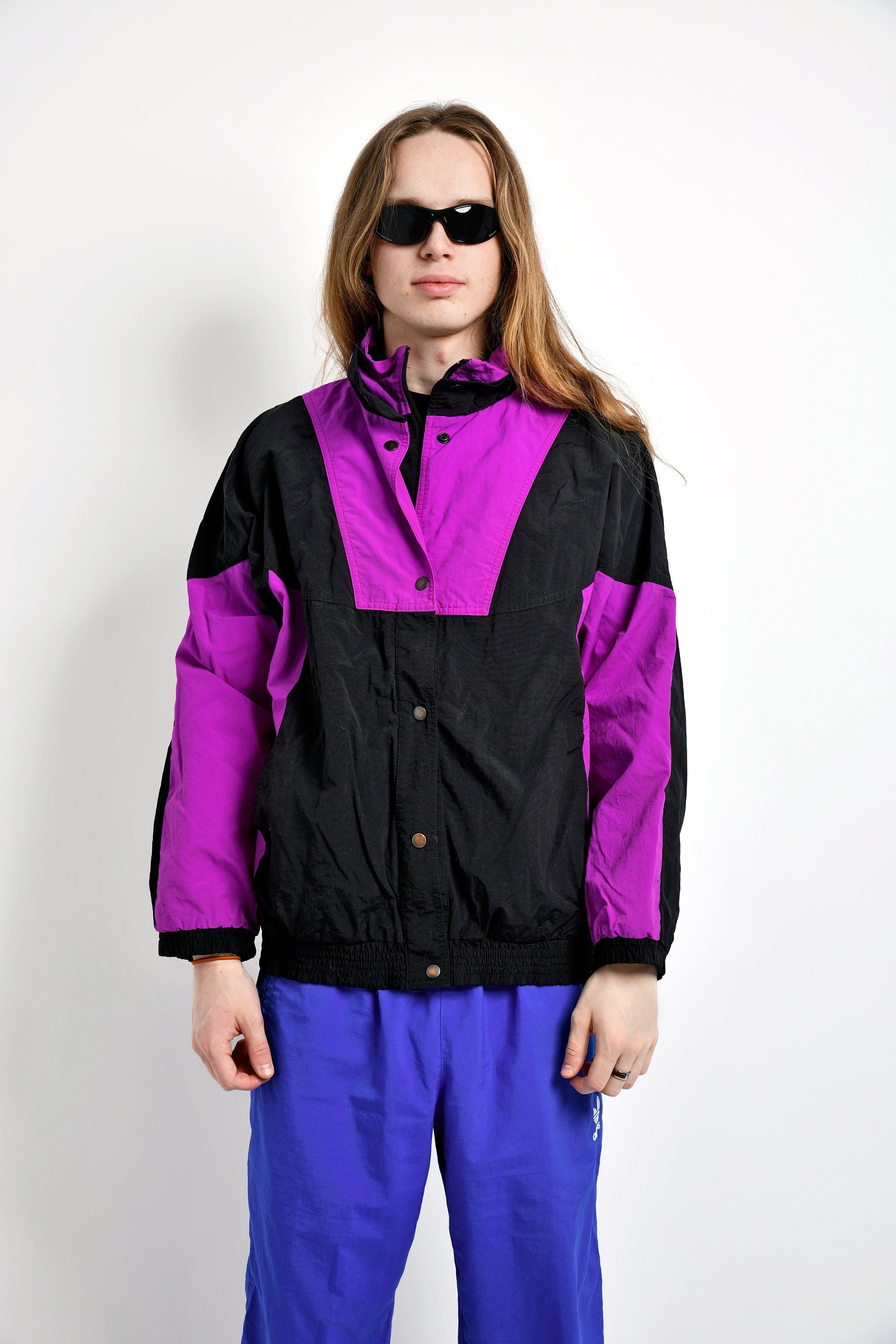 Retro 1980s Windbreaker Black Purple 