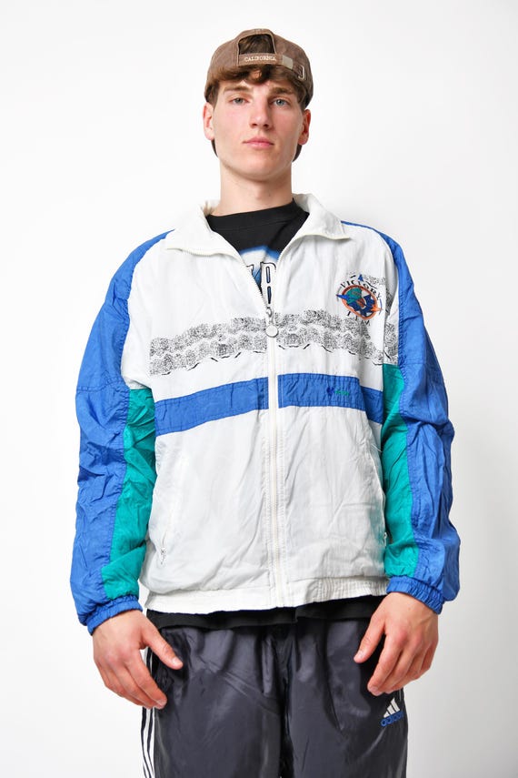 Vintage Sport Rave Shell Jacket White Blue Colour for Him Men's
