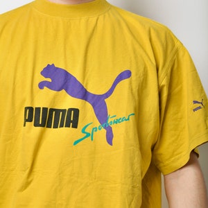 PUMA vintage t-shirt in yellow for men | 90s retro Old School tee | 1990s vintage sports shirt man | Active streetwear men's | XL/XXL size image 3