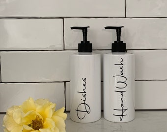 Set of 2 Bottles Dishes,Hand Wash 500ml Refillable Reusable Personalised Bathroom Kitchen Decor Soap Dispenser White Plastic PET