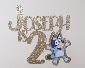 thumbnail image 2 of Personalised Rainbow Bluey Cake Topper - Glittery - Custom Name And Age - Birthday Decoration 2 of 6