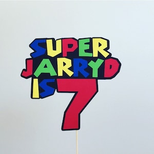 Personalised Super Mario Cake Topper Custom Birthday Any Name & Age 1 2 3 4 5 6 7 8 9 10 11 12 13 14 15 16 5 6 7 8 9 17 18 19 21