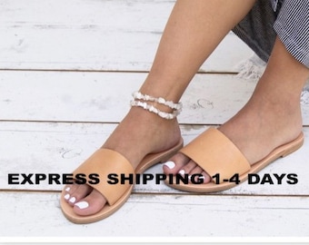 Handmade Leather Slide Sandals: Classic Greek Style