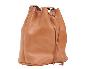 Leather Pouch with Drawstring-Leather Bucket Bag - Leather Shoulder Bag- Bucket Bag Women. 100% Cow Leather Handmade in Greece