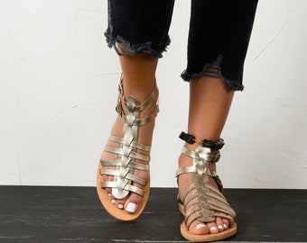 EZEROSY GOLD Gladiator sandals, Leather sandals, Greek sandals, Strappy sandals, Women sandals,