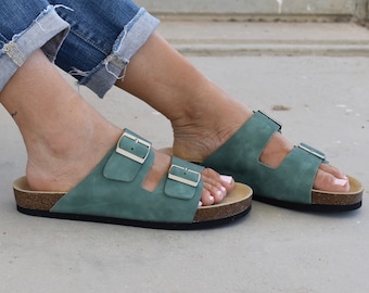 Handmade Greek Leather Buckle Slides: Summer Comfort Sandals