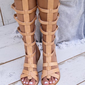 NICKY gladiator sandals/knee high boots from full grain leather/ancient greek sandals/lace up sandals/spartan sandals handmade in Greece. image 2