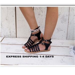 EZEROSY BLACK Gladiator Sandalen, Riemchensandalen, Ledersandalen, griechischen Sandalen, Riemchensandalen, Damen Sandalen