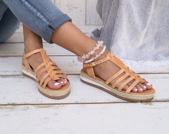 CANDY Espadrilles/ natural Edition.Greek leather sandals.Ancient Greek sandals.Platform sandals.