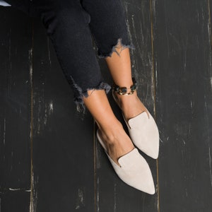 Ice Gray/Beige Leather Mules &quot;Naisabyn&quot;/Greek suede sandals/women suede flats/ Beige suede slippers/Beige shoes/Beige mules./