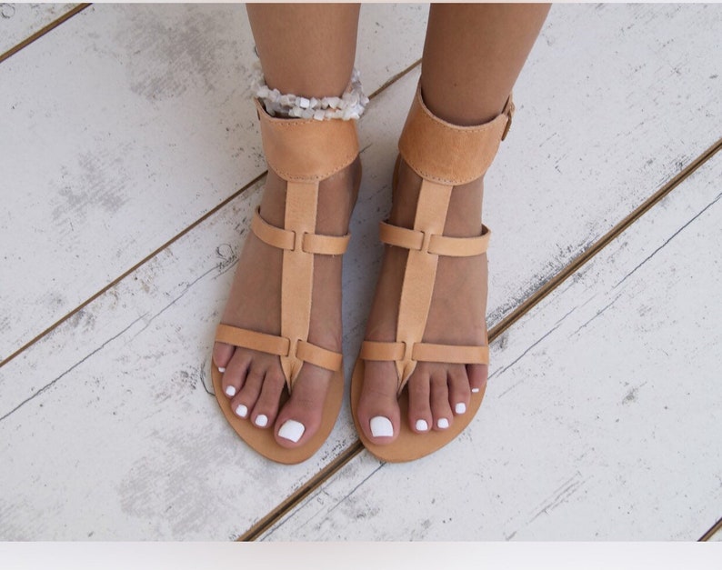 Sandales CINTIA/ sandales en cuir grecques/ sandales à revers/ sandales grecques anciennes/ tongs faites main/ sandales romaines/ sandales dorées image 5