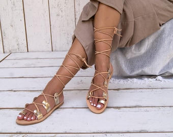 ISMENE GOLD sandals/ ancient Greek leather sandals/ roman sandals/ toe ring sandals/ classic leather sandals/ handmade sandals