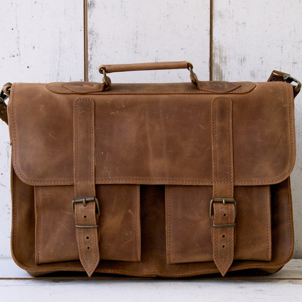 BENGAL 15 inch leather briefcase/ messenger bag/ shoulder bag/ laptop bag/ old school bag/ mens bag/ crossbody bag