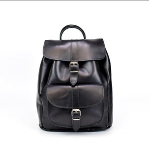 Genuine leather backpack”DORIS” Large/Black Leather Satchel/Leather Rucksack Handmade in Greece
