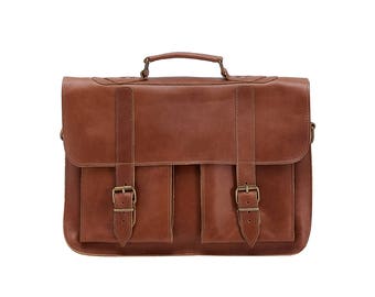 BENGAL leather messenger bag/ 15 inch leather briefcase/ shoulder bag/ laptop bag/ old school bag/ mens bag/ crossbody bag